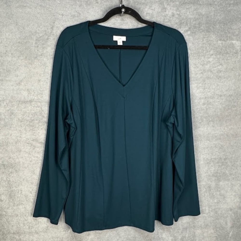 J Jill Top Womens 2X Green Long Sleeve V Neck Stretch Comfort Neutral Minimalist